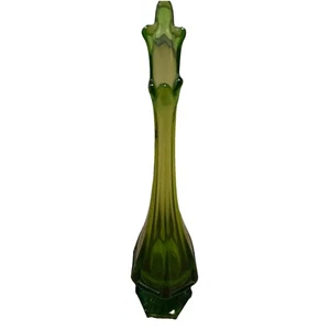 HTF MCM Viking Smokey Green GLASS EPIC 13” COLUMN RIBBED SWUNG VASE - Picture 1 of 11