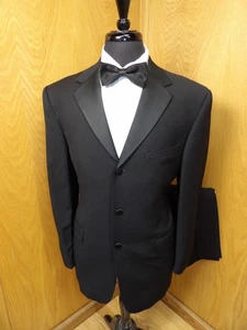 Kenneth Cole Mens Tuxedo  40r 34W X 28 Black / Black Wool Micro H.B. NWOT L#19 - Picture 1 of 8