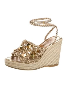 Valentino Garavani Oro Rockstud Cuña Alpargata Tobillo Envolvente Sandalia 37.5 (7.5) - Imagen 1 de 11