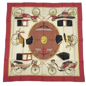 HERMES Schal Carre 90 cm LES VOITURES A TRANSFORMATION 100% Seide rot bunt R7677 - Bild 1 von 7