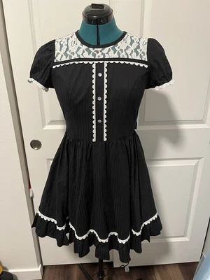 Gothic Lolita Wednesday Addams Black Hot Topic Maid Dress Medium EUC M Costume - Image 1 of 4