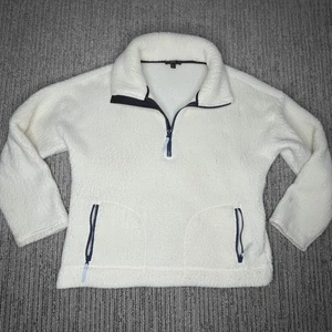 Suéter Sherpa J Crew Talla L Mujer Cuarto Cremallera Manga Larga Blanco - Imagen 1 de 3