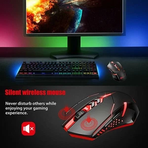2.4G LED Wireless Gaming Mouse 2400DPI Optical USB Rechargeable for PC Laptop - Picture 1 of 11