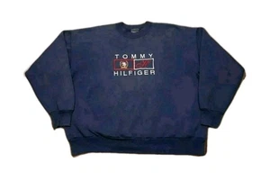Vintage Tommy Hilfiger Embroidered Logo Blue Sweater Sweatshirt Size XL USA Made - Picture 1 of 5