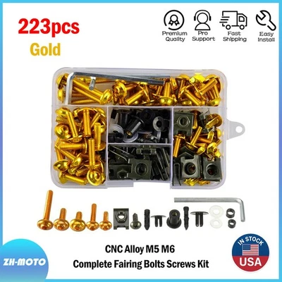 Kit completo de tornillos para carenado de motocicleta de aleación CNC universal dorado 223 piezas Foto 1 de 4