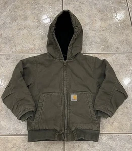 Youth Boys Kids XS 6 Carhartt Hooded Green HOODED Duck canvas Jacket - Picture 1 of 9