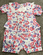 Vintage style girls Floral Bubble Romper Size 3T Toddler Blossom Bib ruffles