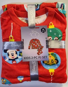 2 Piece Disney 100 Kids Size 4/5 Pajama Set Holiday Print - Picture 1 of 2
