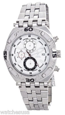 Reloj Aqua Master para hombre esfera blanca plata cronógrafo diamante W#351 Foto 1 de 3