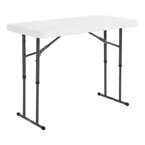 4 Foot Adjustable Rectangle Folding Table, Indoor/Outdoor Commercial Grade, Whit - Picture 1 of 14