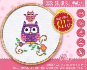 Einfache Kreuzstichpackung lustige Eulen leicht gezählt Muster Anfänger Sticken - Bild 1 von 9