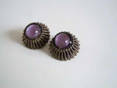 Vintage Ohrclips Katzenauge?Glas?Violett Eiskonfekt 12,3 g/ Ø 2,1 cm - Bild 1 von 4