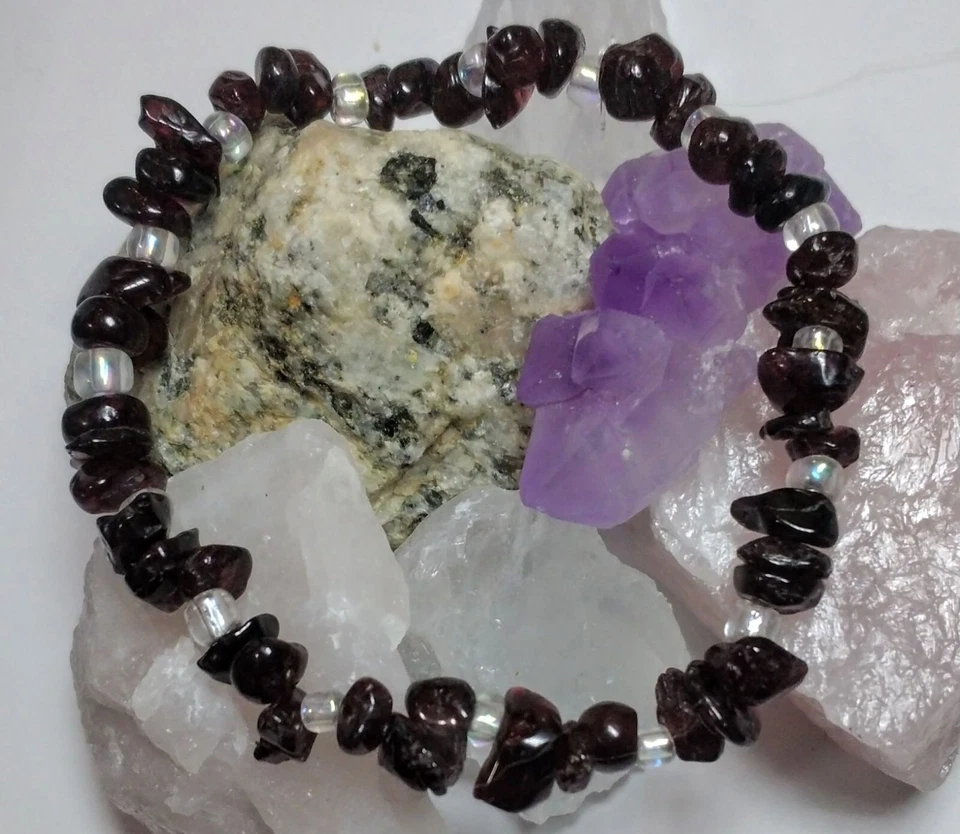 Red Garnet Stone Chips Stretchable Bracelet - Image 1 of 1