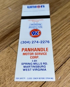 Vintage Matchbook Cover UNION 76 - PANHANDLE MOTOR SERVICE, Martinsburg WV - Picture 1 of 3