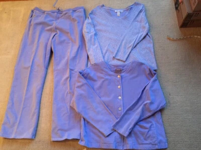 VTG Fresh Produce 3 Piece Set V-Neck Print Top XL & Purple Cardigan M & Pants XL - Image 1 of 4