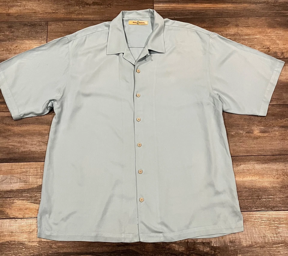 Camisa Tommy Bahama Azul Turquesa Seda Manga Corta Talla XLarge Foto 1 de 3