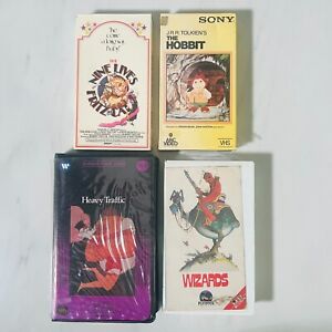 Lot of 4 Cult Cartoon VHS - Wizards - The Hobbit - Heavy Traffic - Fritz The Cat