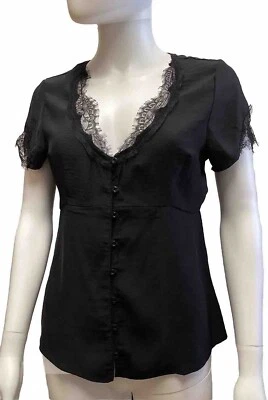 *NWT $35 Heartsoul  Women M Blouse Black Lace Trim Blouse Black - Image 1 of 4