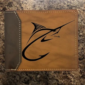 Marlin Fish Hook Leather Wallet Bifold Premium Quality NEW - Picture 1 of 5