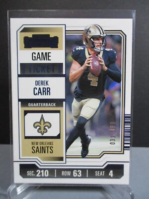 2023 Panini Contenders Game Ticket #72 Derek Carr Blue Foil 31/499 - Saints - Image 1 of 3