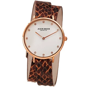 Women's Akribos XXIV AK923RGBR Swarovski Wraparound Leather Lizard Pattern Watch - Picture 1 of 4