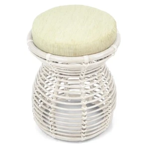 Milan Handmade Natural Rattan Wicker Ottoman Stool Vanity Bedroom, White Wash - Picture 1 of 7