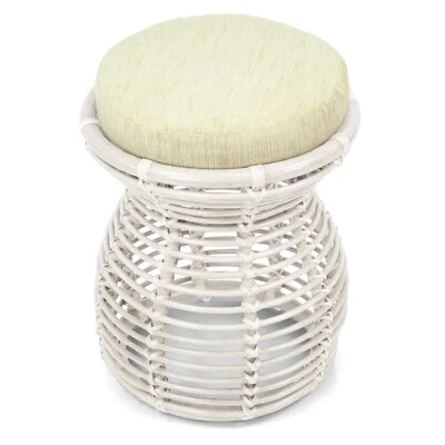 Milan Handmade Natural Rattan Wicker Ottoman Stool Vanity Bedroom, White - Image 1 of 4