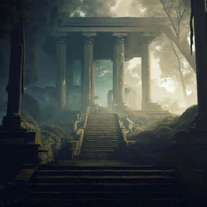 Pintura digital Cinematic Temple Ruins II impresión artística - 12 x 18 pulgadas - Imagen 1 de 1