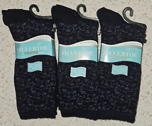 9 Pair SilverToe Silver Toe Combed Cotton Women's Socks Blue Extended Size 8-13