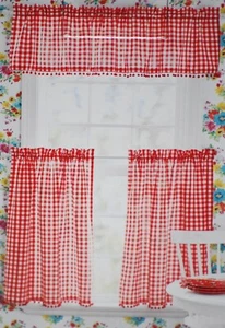 Pioneer Women Gingham Red 3pc Small Window Curtain Set - Picture 1 of 10
