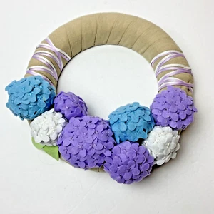 Pavilion Gift Floweral Wreath, Purple, White, Aqua Fabric Flowers 12" Diameter - Picture 1 of 7
