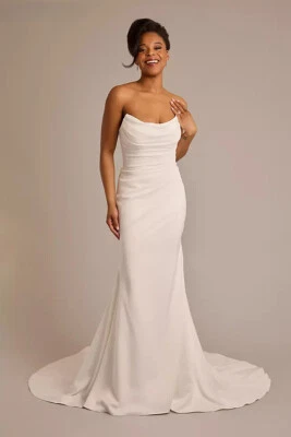Newest Wedding Dress For Bride Mermaid Satin Zip Back Draped Strapless Satin - Image 1 of 4