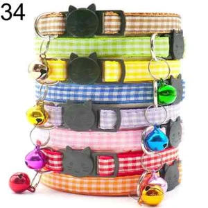 Pet Cat Dog Collar Adjustable Necklace Shaped Check Printed With Bells - Picture 1 of 1