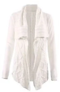 CAbi #193 White Cable Sweater 100% Cotton Shawl Collar Size Small NWT $128 - Picture 1 of 1