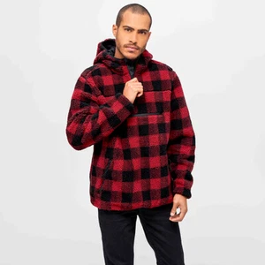 Brandit Teddyfleece Pullover Fashionable Fluffy Mens Winter Streetwear Red/Black - Picture 1 of 11