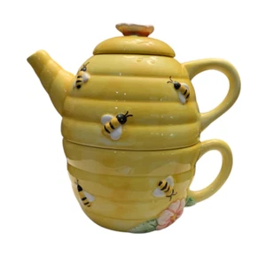 Teapot or Coffee Cup Combo Yellow Bee Hive Flowers Certified International Corp - Picture 1 of 13