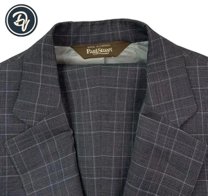 Mens 39 L Paul Stuart Charcoal Grey Double Windowpane Plaid Wool Suit - Picture 1 of 23