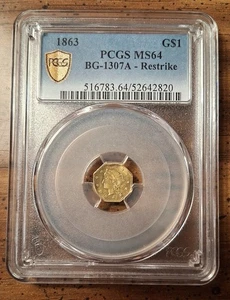BG-1307A Kroll Restrike 1863 California Fractional Gold $1 PCGS MS64 Period 3 - Bild 1 von 3