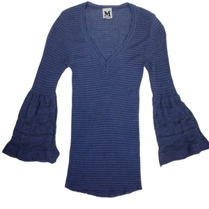 M Missoni Knit Top Sz 4 V-Neck Long Sleeve Bell Sleeve Stretch Navy Classy - Picture 1 of 10