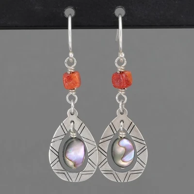 Retired Silpada Sterling Silver Abalone Shell and Coral Dangle Earrings W2168 - Image 1 of 4
