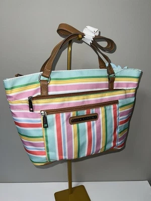 NWT Lily Bloom Sunshine Stripe Pink Kelsey Tote Bag Recycled Purse Handbag - Image 1 of 4