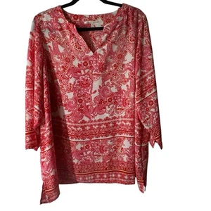 Violet & Claire Top Women’s 2X Red Pink Paisley Bell Sleeves Boho Cottagecore - Picture 1 of 6