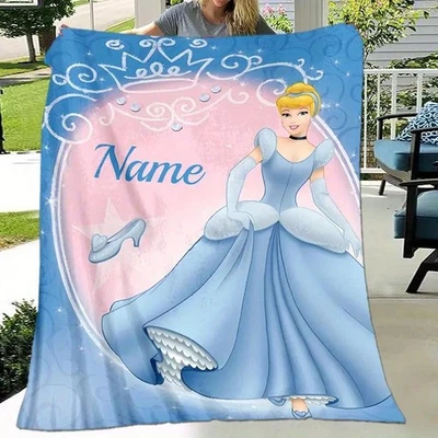 Personalized Cinderella Fairy Princess Blue Dress Girl Gift Cozy Throw Blanket - Image 1 of 4