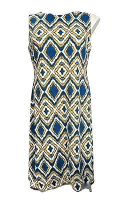 Vestido Tommy Hilfiger Talla 4 Sin Mangas Azul y Dorado Patrón Geoda Hasta la Rodilla Foto 1 de 4