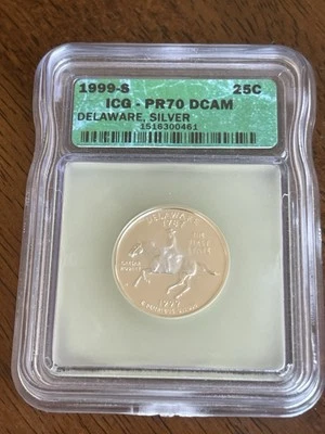 1999s  State Quarter Delaware SILVER Proof ICG PR70DCAM (KEY DATE) - Image 1 of 2