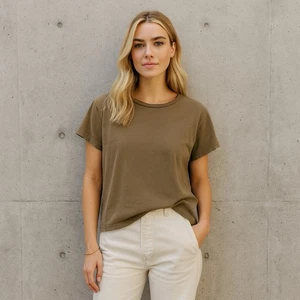 Nili Lotan Brady Tee Top Damen Oliv Boxy Distressed T-Shirt Medium USA Luxus - Bild 1 von 18