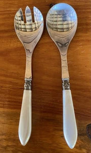 Set forchetta e cucchiaio per insalata inox con manici tipo acrilico perlato NUOVO - Foto 1 di 9