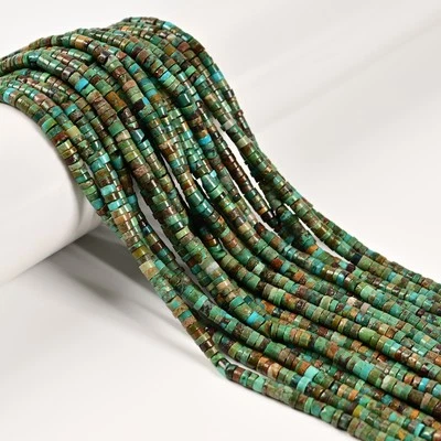 Cuentas de disco Heishi turquesa natural tamaño 2x4 mm 15,5"" hilo Foto 1 de 2