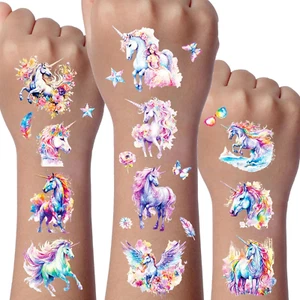 Einhorn Glitzer Tattoo Set Für Kinder - 12 Blätter Fake Tattoos, Geschenke Für M - Bild 1 von 6