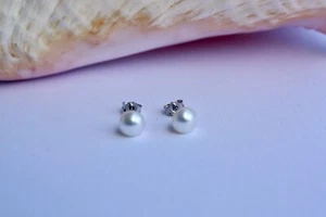 5,4 mm Weiß echt Zucht Süßwasser Perlenschmuck Ohrringe Ohrstecker 925 Silber kj - Bild 1 von 1